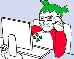 4chan anime arm chair clothes computer glasses green_hair hair hand screen smug soyjak stubble...png